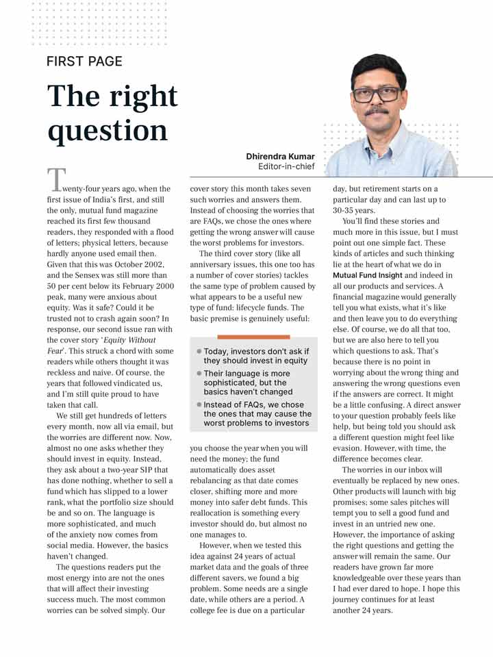Mutual Fund Insight, October 2026: First Page, The three-year wait, by Dhirendra Kumar